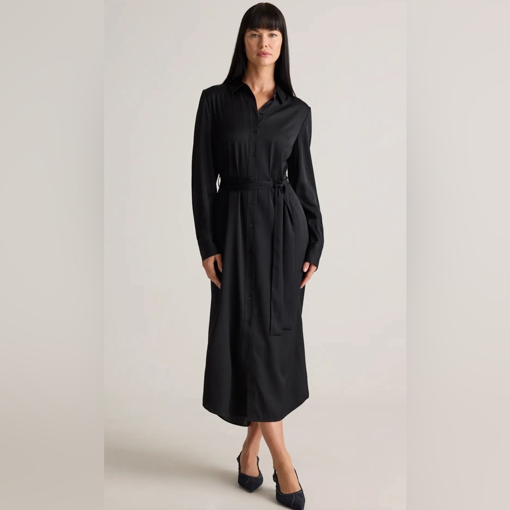 Elegant Banana Republic Black Button-Down Maxi Shirt Dress Satin Medium NWT